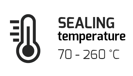 Sealing temperature 70-260°C (with Extra 1 program, normal: 230°C)
